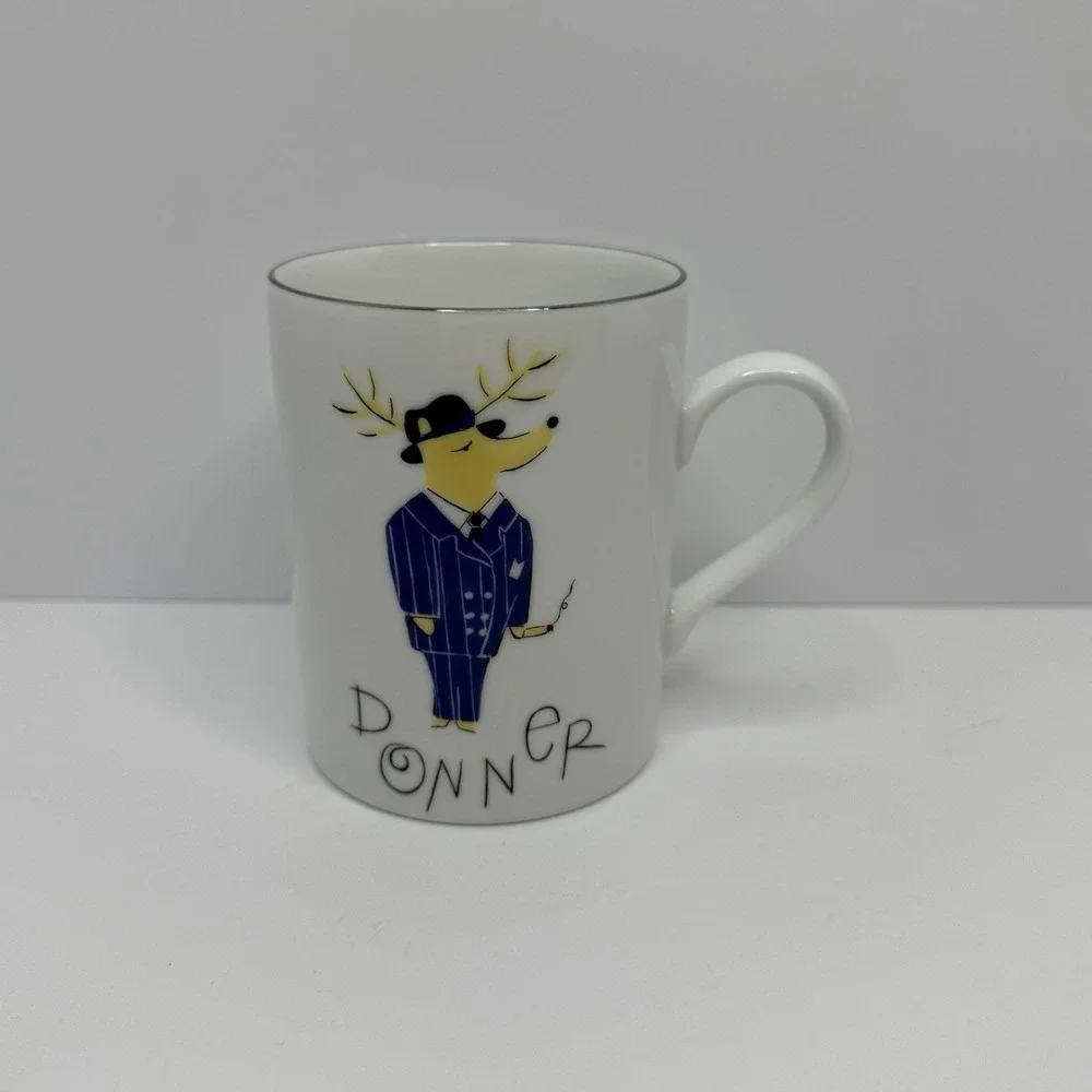 Pottery Barn Reindeer Mugs 12 Oz Silver Trim Lot‎ Of 3 Donner Comet Cupid